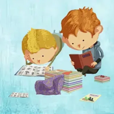 un enfant lisant un livre entouré par des animaux